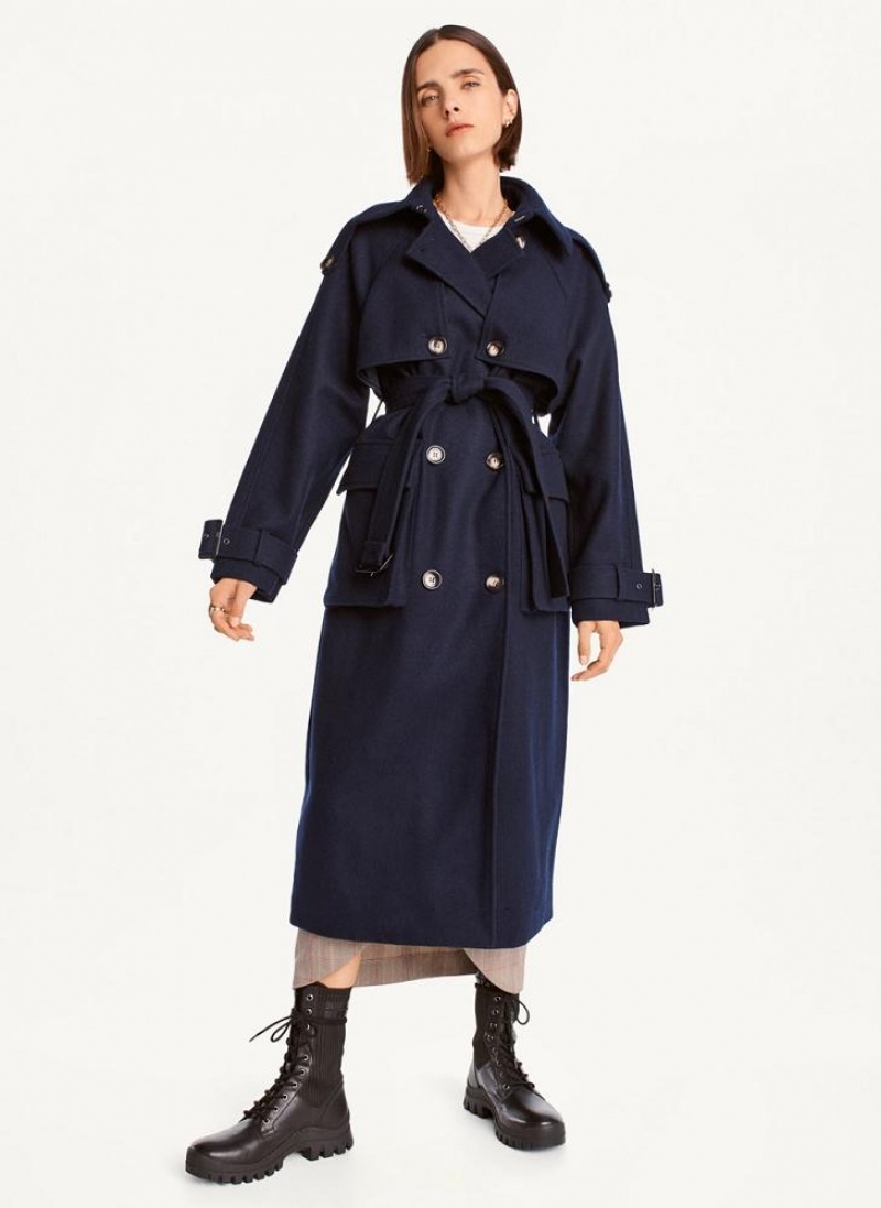 DKNY Wool Trench With Belt Women's Coats Navy | Ireland_D1525