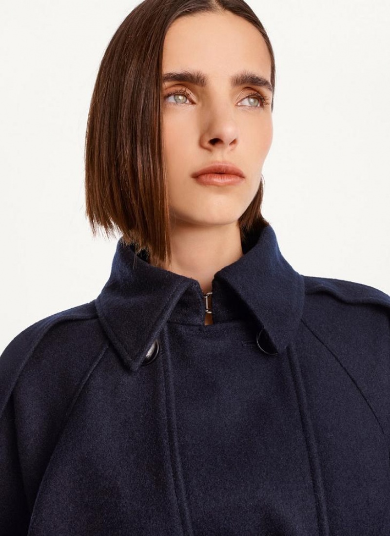 DKNY Wool Trench With Belt Women's Coats Navy | Ireland_D1525