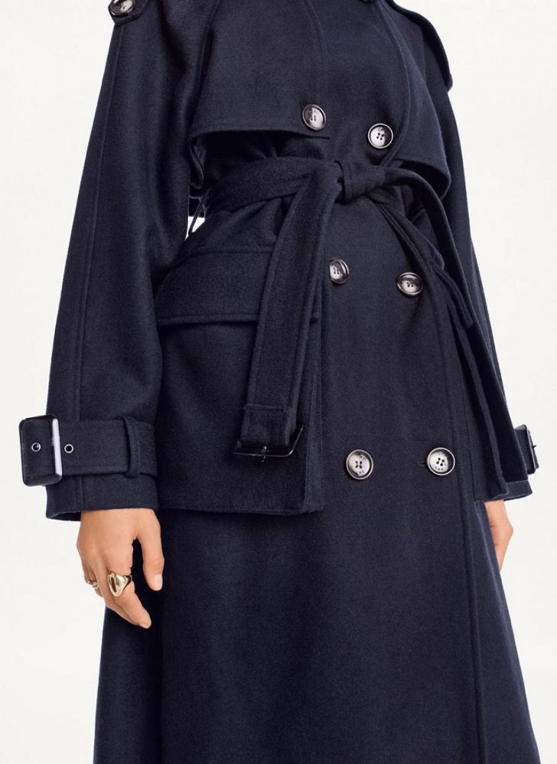 DKNY Wool Trench With Belt Women's Coats Navy | Ireland_D1525