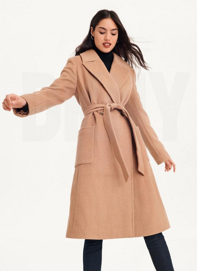 DKNY Wool Wrap Women's Coats Brown | Ireland_D0211