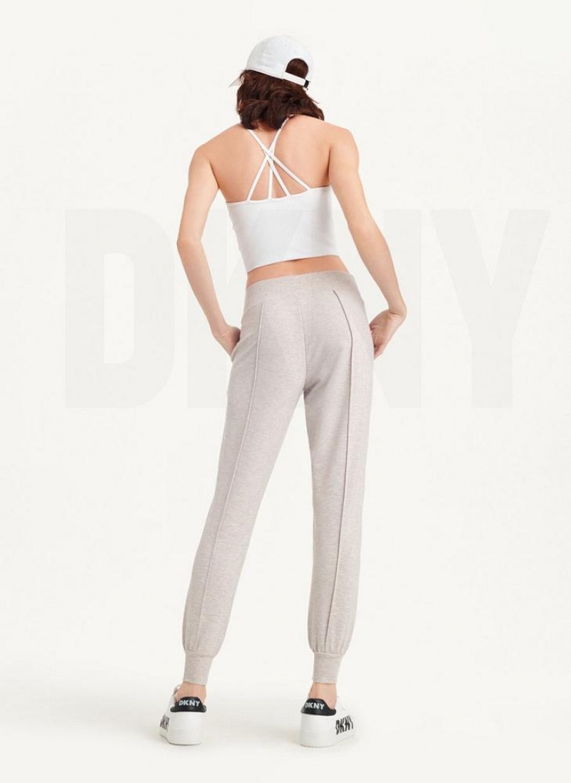 DKNY Yoga Terry Pintuck Women's Joggers Beige | Ireland_D1102