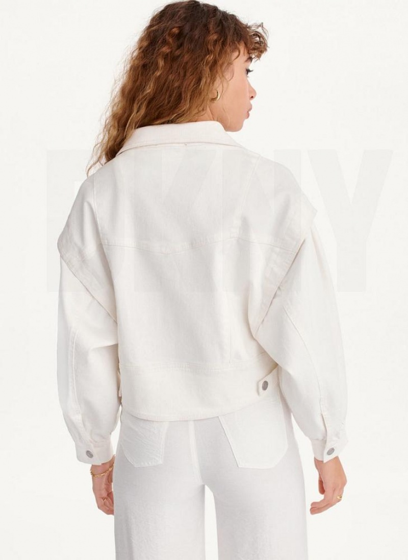 DKNY Zip Front Flange Denim Women's Jackets White | Ireland_D0654