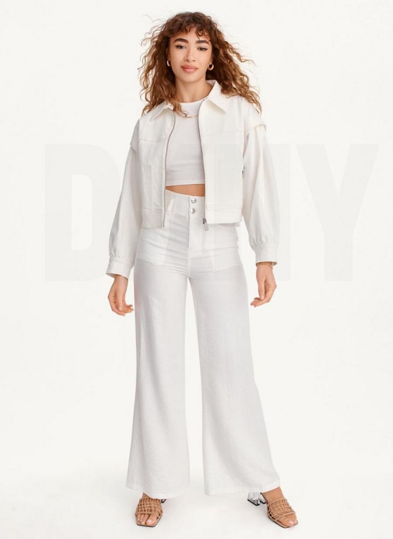 DKNY Zip Front Flange Denim Women's Jackets White | Ireland_D0654