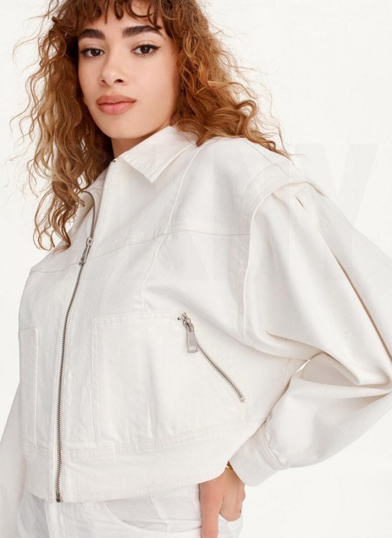 DKNY Zip Front Flange Denim Women's Jackets White | Ireland_D0654