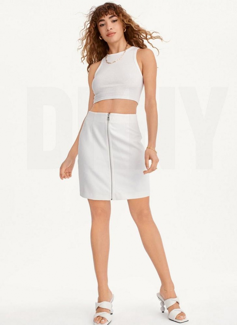 DKNY Zip Front Midi Women's Skirts White | Ireland_D1680