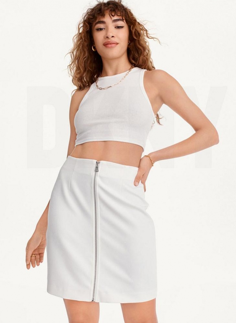 DKNY Zip Front Midi Women\'s Skirts White | Ireland_D1680