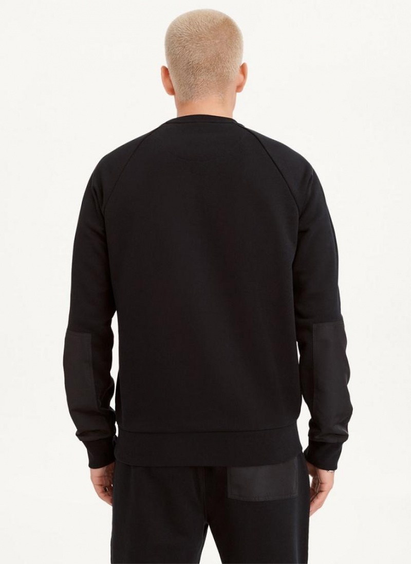 DKNY Zipper Detail Crewneck Men's Sweatshirts Black | Ireland_D1287