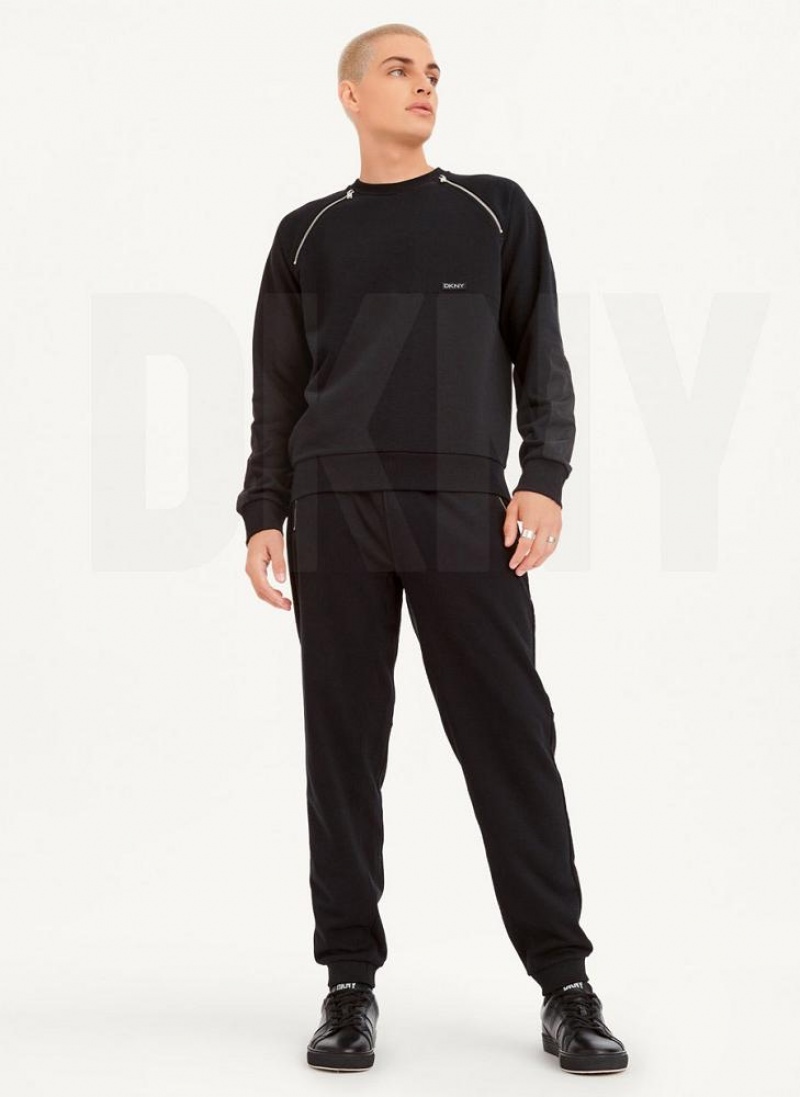 DKNY Zipper Detail Crewneck Men's Sweatshirts Black | Ireland_D1287